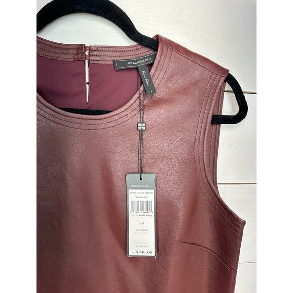 NWT BCBG Maxazria Small Maroon Sheridan Faux Leather Sleeveless Mini Dress - Picture 7 of 11